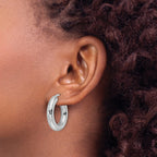 Sterling Silver Rhodium-plated Laser-cut 5mm Round Hoop Earrings
