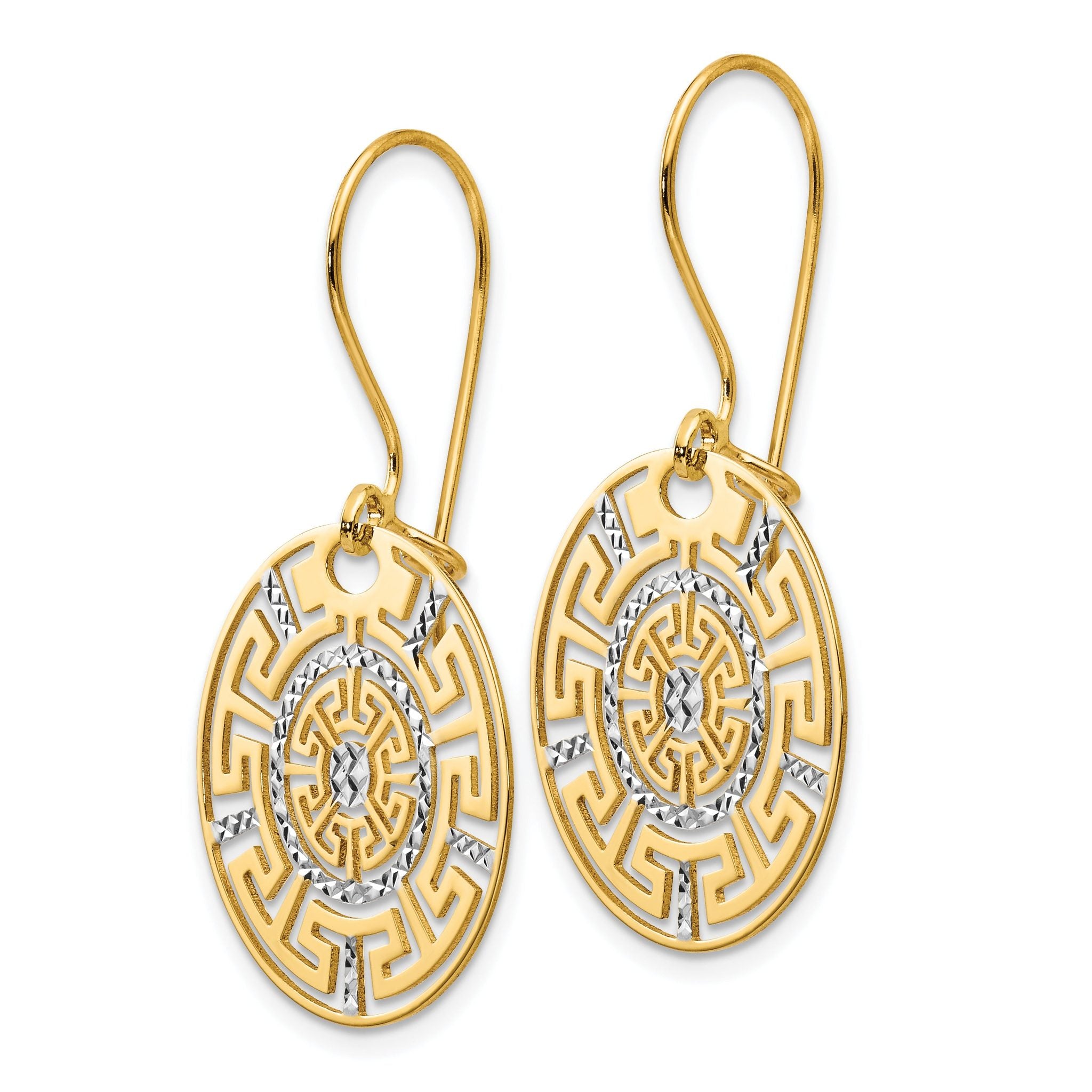 14K Two-tone Greek Key Dangle Earrings Secondary image