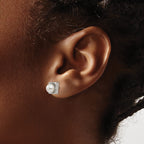 Stainless Steel Polished Square Pear Simulated Pearl Button Earrings for Women