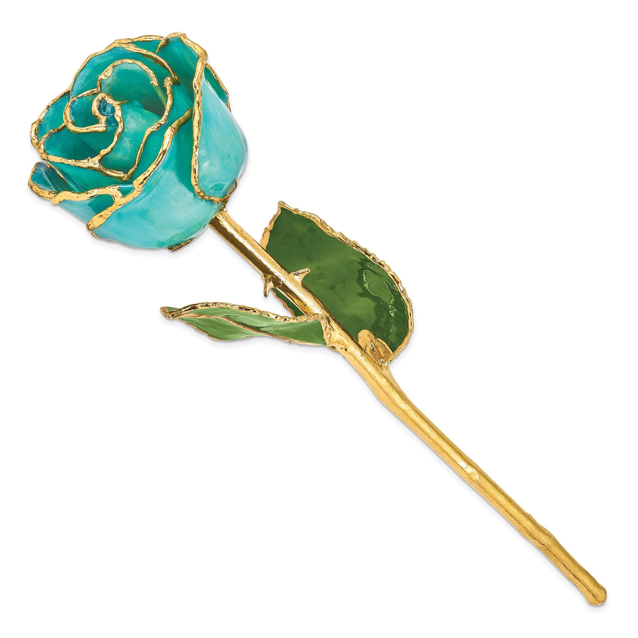 Lacquer Dipped Gold Trimmed Aqua Green Opalescent Real Rose Secondary image