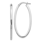 10K White Gold Oval Hoop Earrings with Polished Rhodium Finish, 41mm