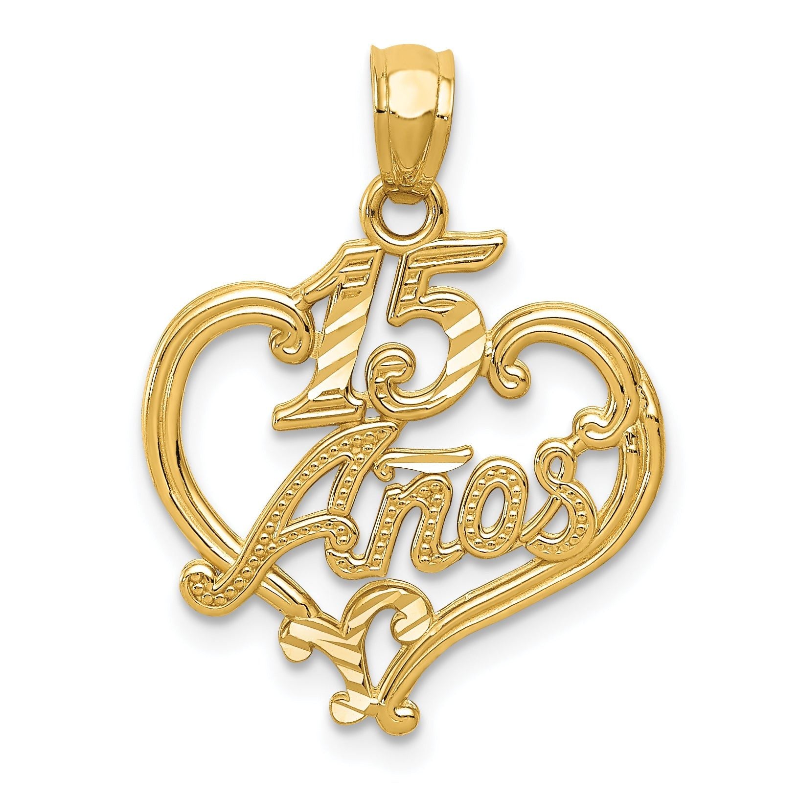 14K Gold Heart Pendant for 15 ANOS with Diamond-Cut Polished Finish Main image