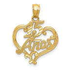 14K Gold Heart Pendant for 15 ANOS with Diamond-Cut Polished Finish