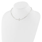 Sterling Silver E-Coated Cross Paperclip Link With 2 in ext Necklace
