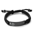 Stainless Steel Polished Black IP-plated with White Enamel Black Nylon Adjustable Medical ID Bracelet