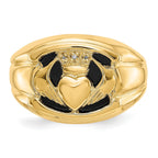 14k AA Diamond and Onyx Mens Claddagh Ring