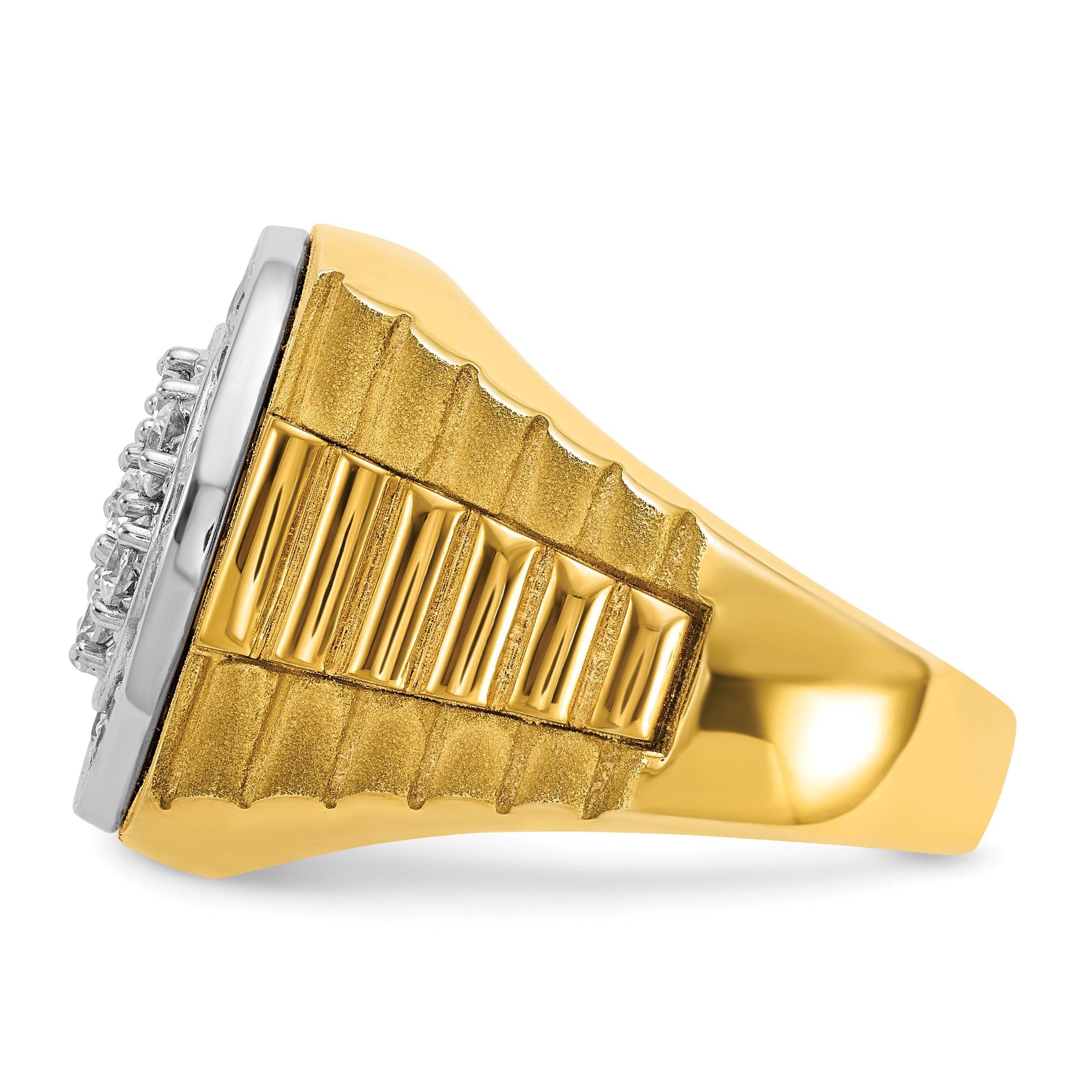 14k Two-tone Mens Polished Satin and Ribbed Round Cluster Halo Ring Mounting, Mounting Only Secondary image
