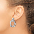 Sterling Silver Rhodium-plated Hollow Double Link Post Dangle Earrings