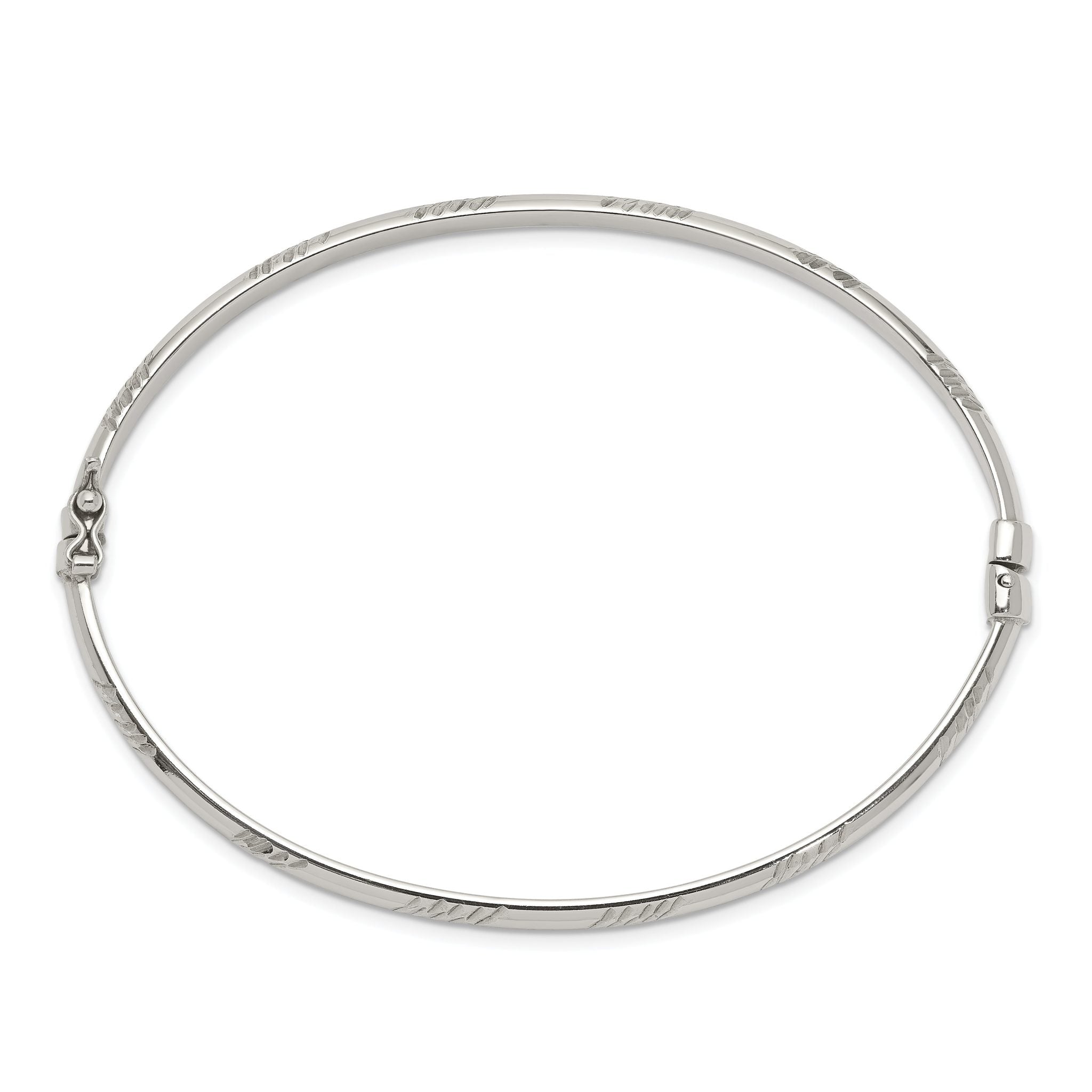 Sterling Silver Diamond Cut 4mm Bangle and 3mm Hoop Earring Set Secondary image