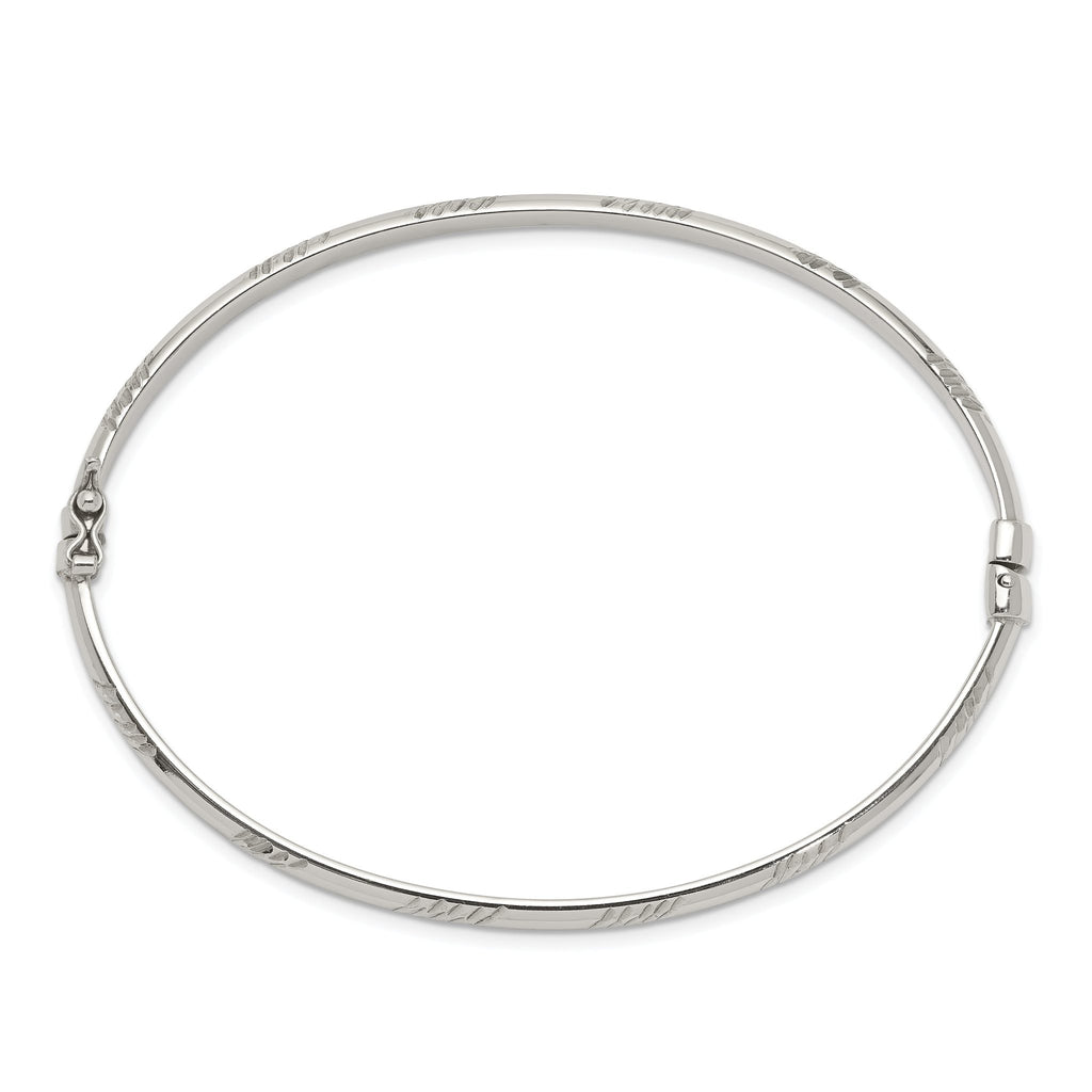 Sterling Silver Diamond Cut 4mm Bangle and 3mm Hoop Earring Set