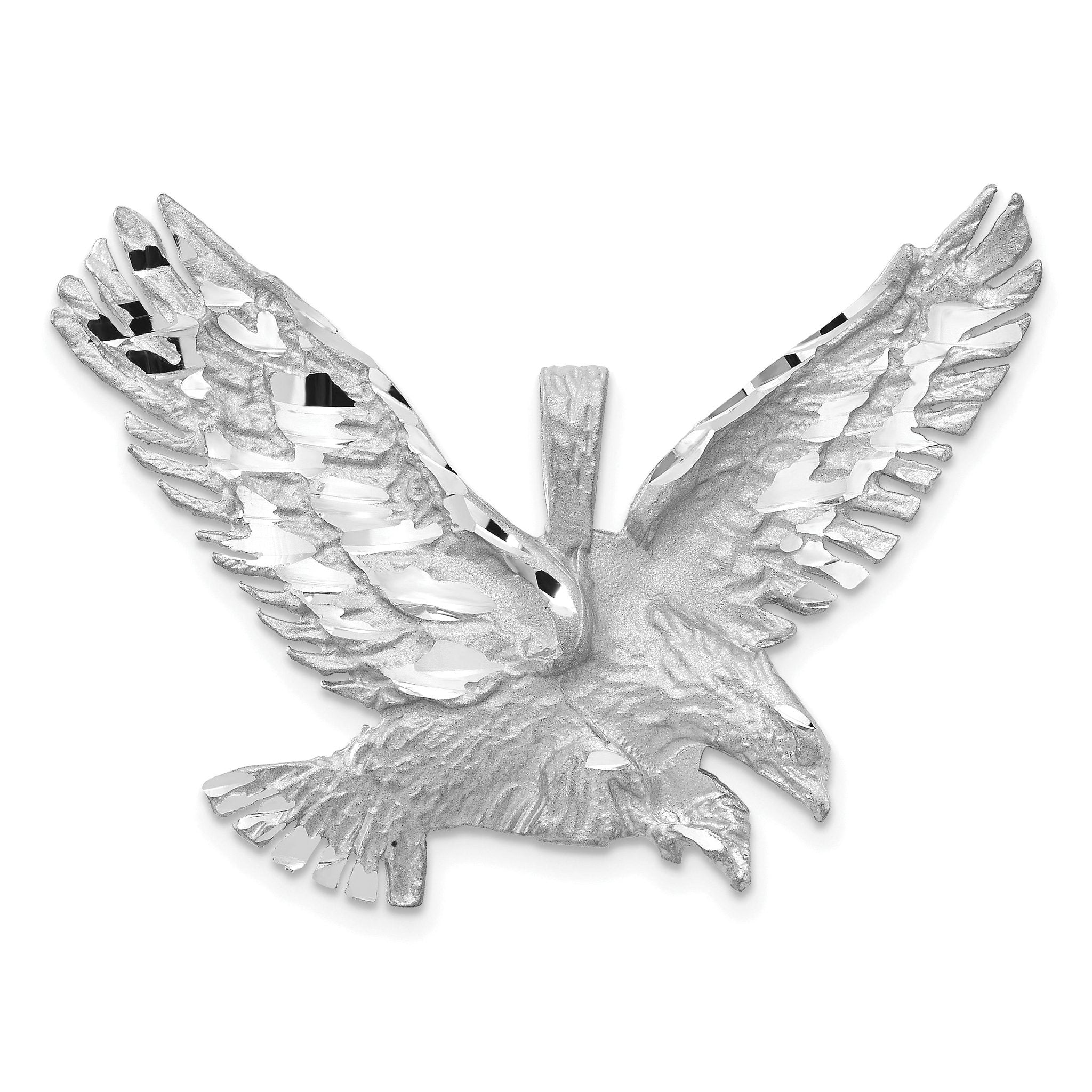14K White Gold Diamond-Cut Eagle Pendant with Rhodium Finish for Men Main image