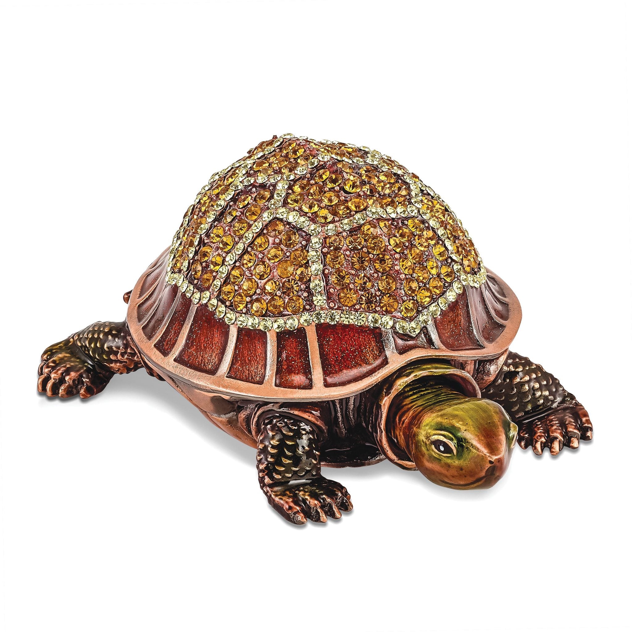 Luxury Giftware by Jere Pewter Bejeweled Crystals Rose-tone Enameled RHODA Tortoise With Moving Head Trinket Box with Matching 18 Inch Necklace Main image