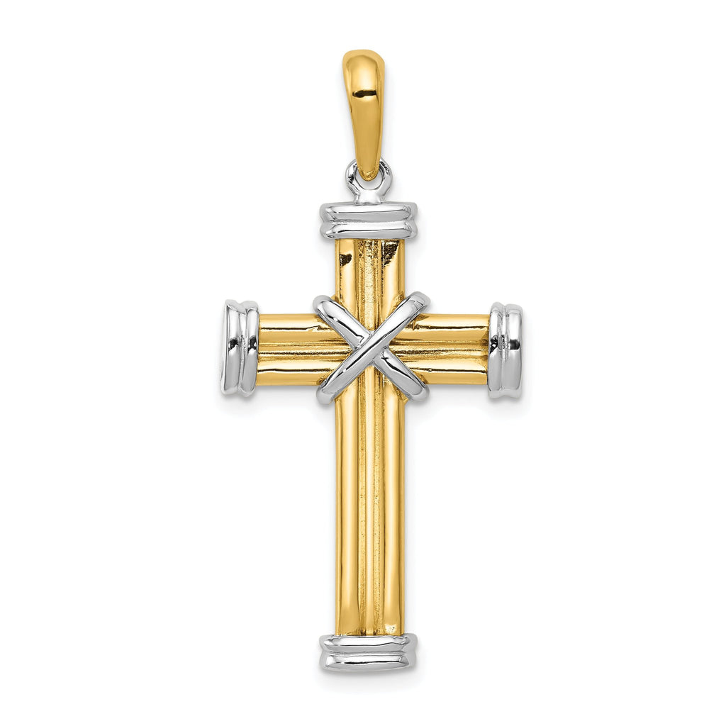 14K Two-Tone Gold Latin Cross Pendant with Polished Finish