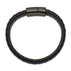 Stainless Steel Polished Black IP-plated and Black and Blue Leather Bracelet for Men