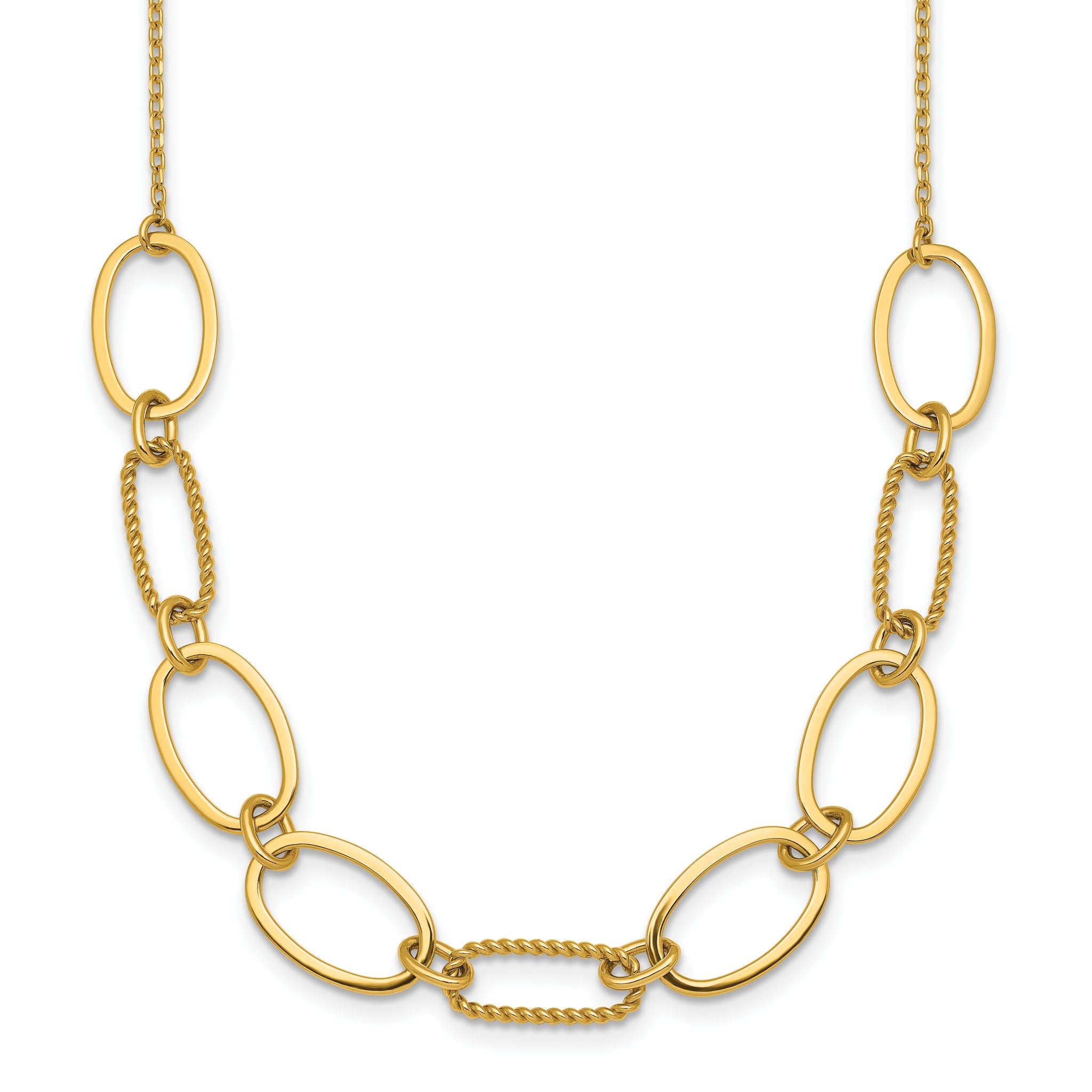 14k Polished And Twisted 9.5mm Oval Links 16 inch Necklace Plus 2 inch Extender