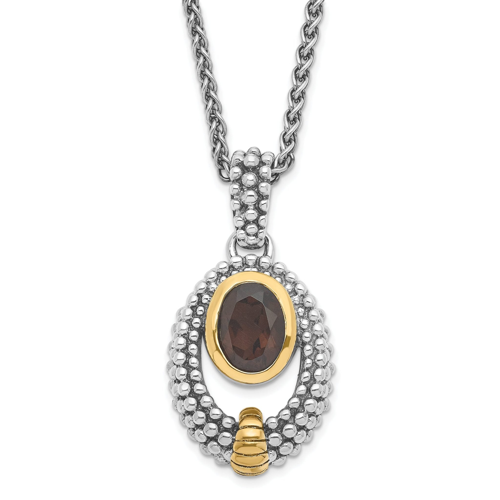 Sterling Silver & Flash Gold-plated Smoky Quartz Oval Necklace Main image