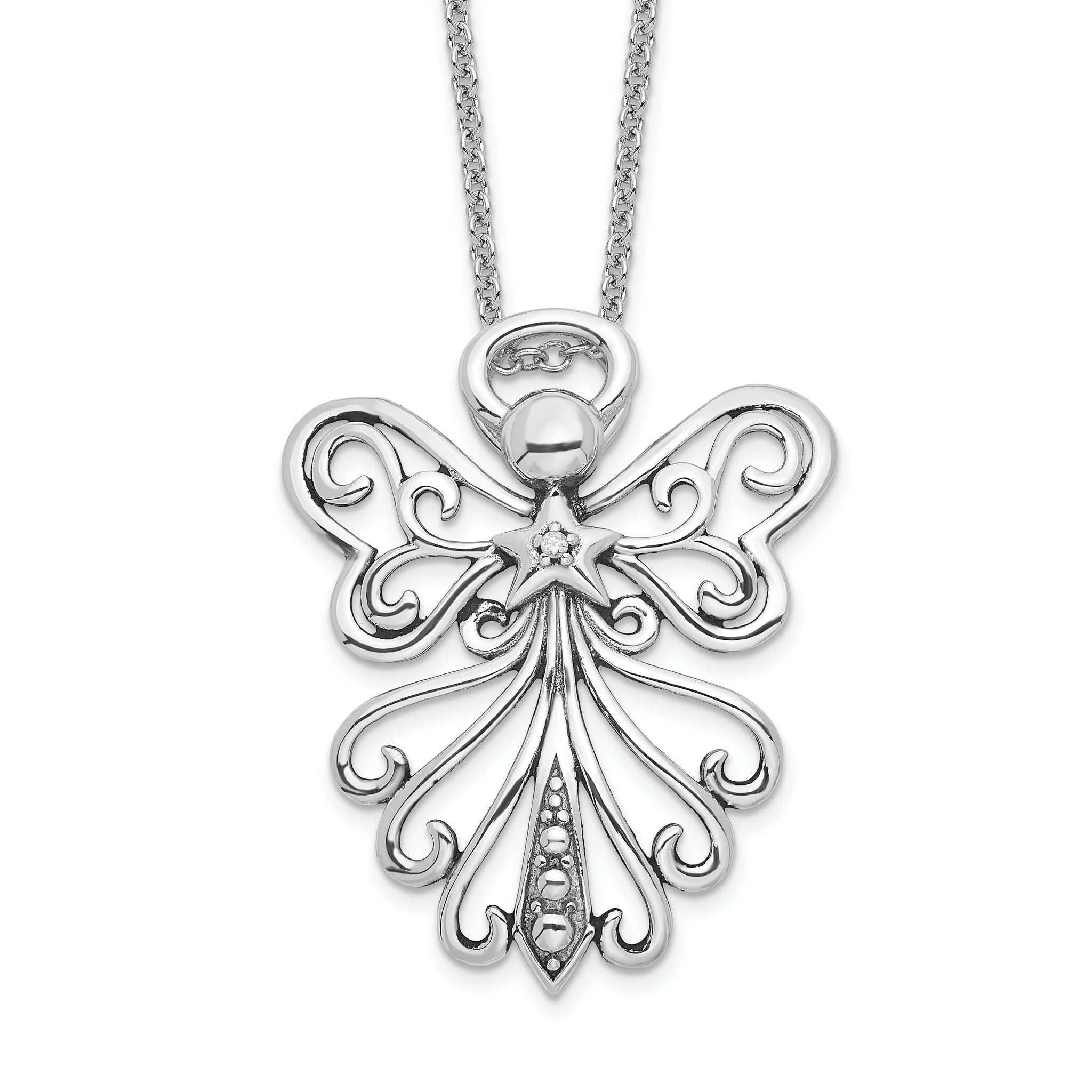 Sentimental Expressions Sterling Silver Rhodium-plated CZ Antiqued Angel, Heavenly Angel 18 Inch Necklace Main image