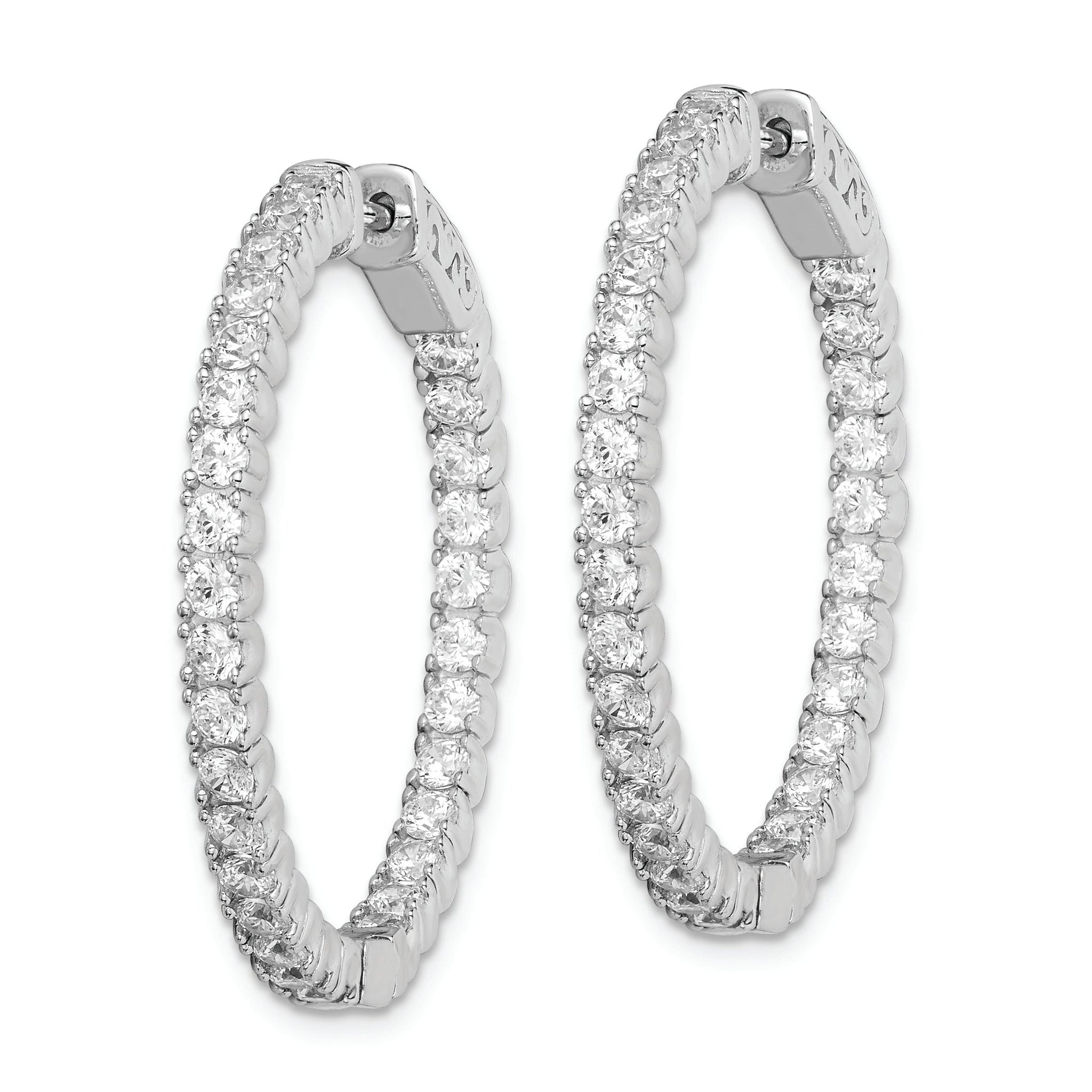 Sterling Shimmer Sterling Silver Rhodium-plated 60 Stone 2.25mm CZ In and Out Round Hinged Hoop Earrings Secondary image