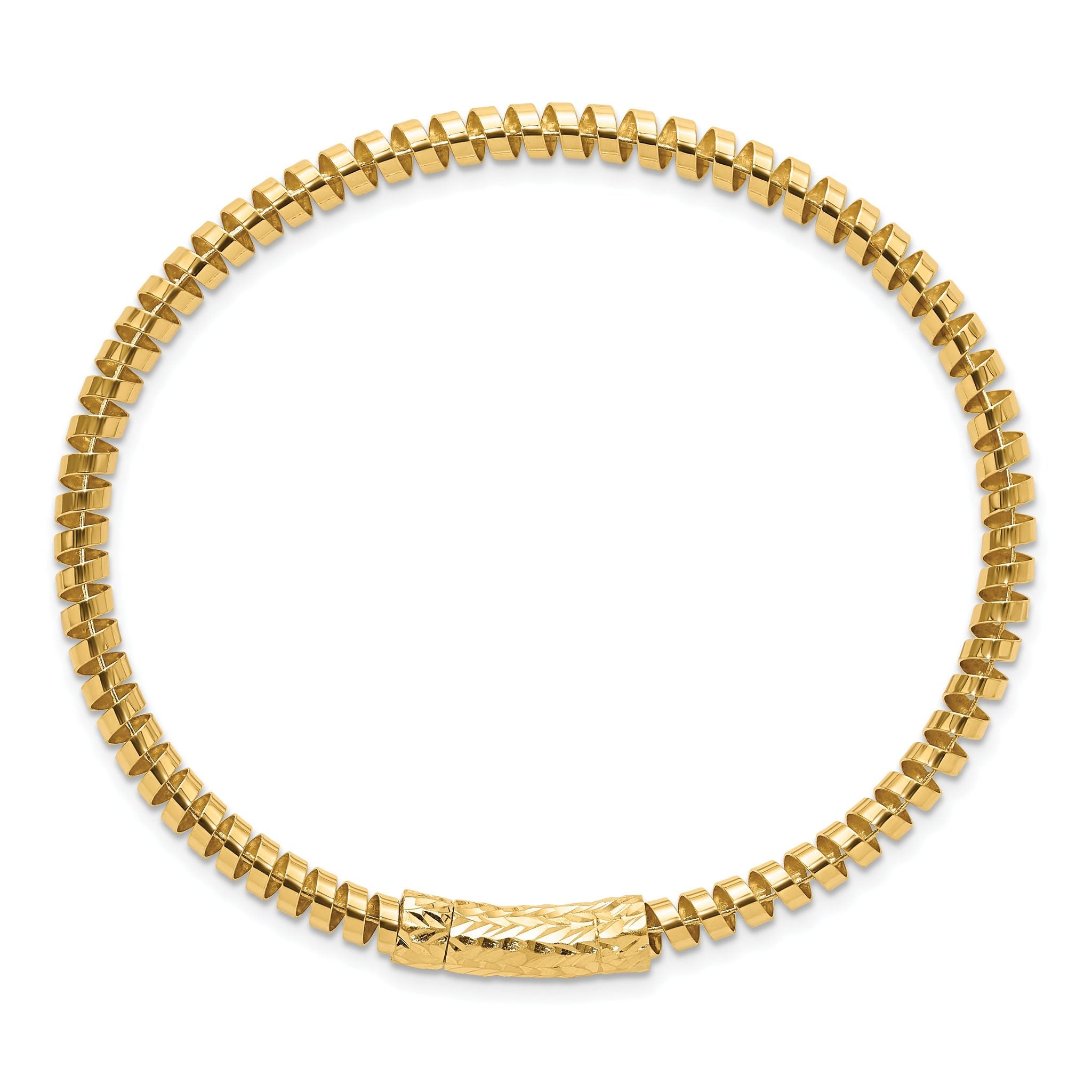 14K Polished and Diamond-cut Fancy Spiral 3.75mm Flexible Oval Bangle Bracelet Secondary image
