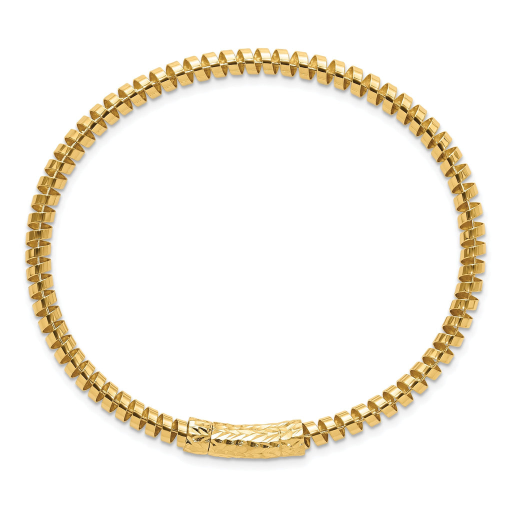 14K Polished and Diamond-cut Fancy Spiral 3.75mm Flexible Oval Bangle Bracelet