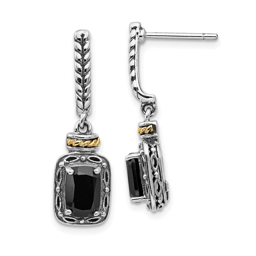 Sophia Jewelers Sterling Silver 14K Gold Onyx Dangle Earrings Vintage Elegance
