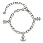 Stainless Steel Polished Fleur de Lis with ext. Bracelet for Women
