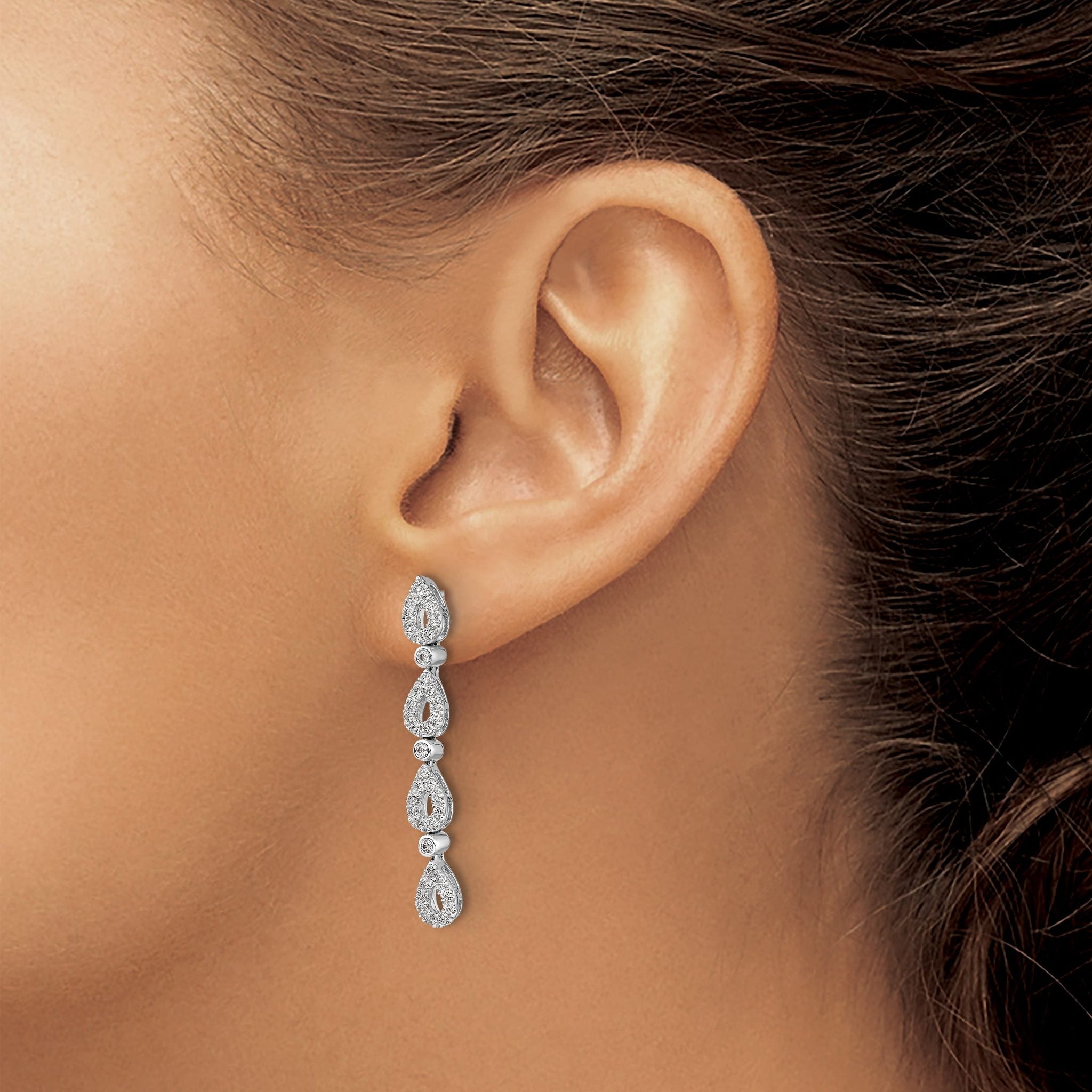 14k White Gold 3/4 carat Lab Grown Diamond VS/SI+ G+ Complete Dangle Teardrop Post Earrings