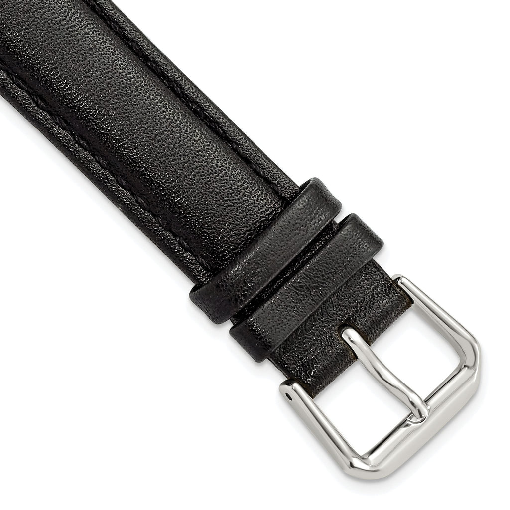 Long Smooth Leather Watch Band in Black with Silver-Tone Buckle, 16mm