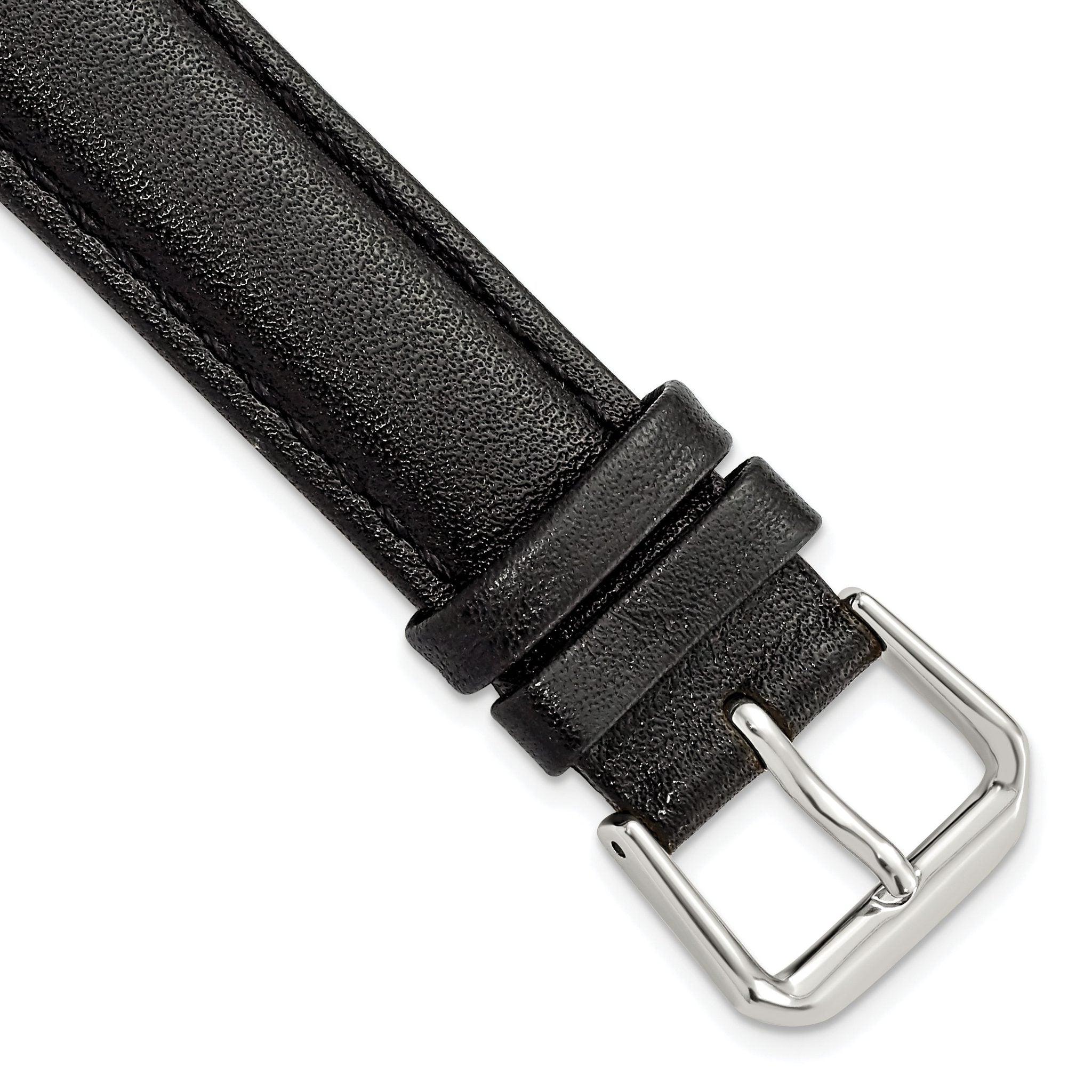 Long Smooth Leather Watch Band in Black with Silver-Tone Buckle, 16mm
