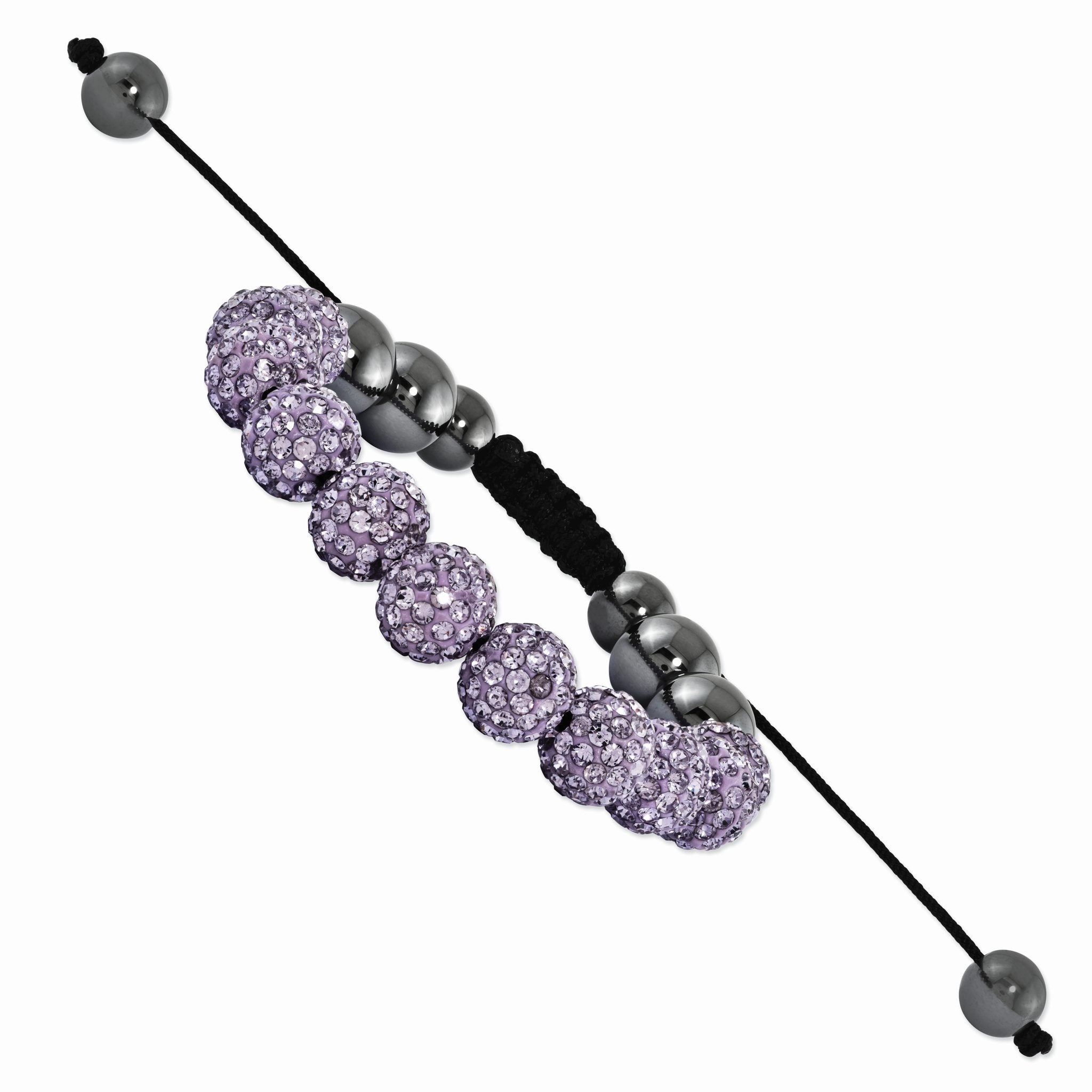 10mm Light Purple Crystal and Hematite Beads Black Cord Bracelet Main image