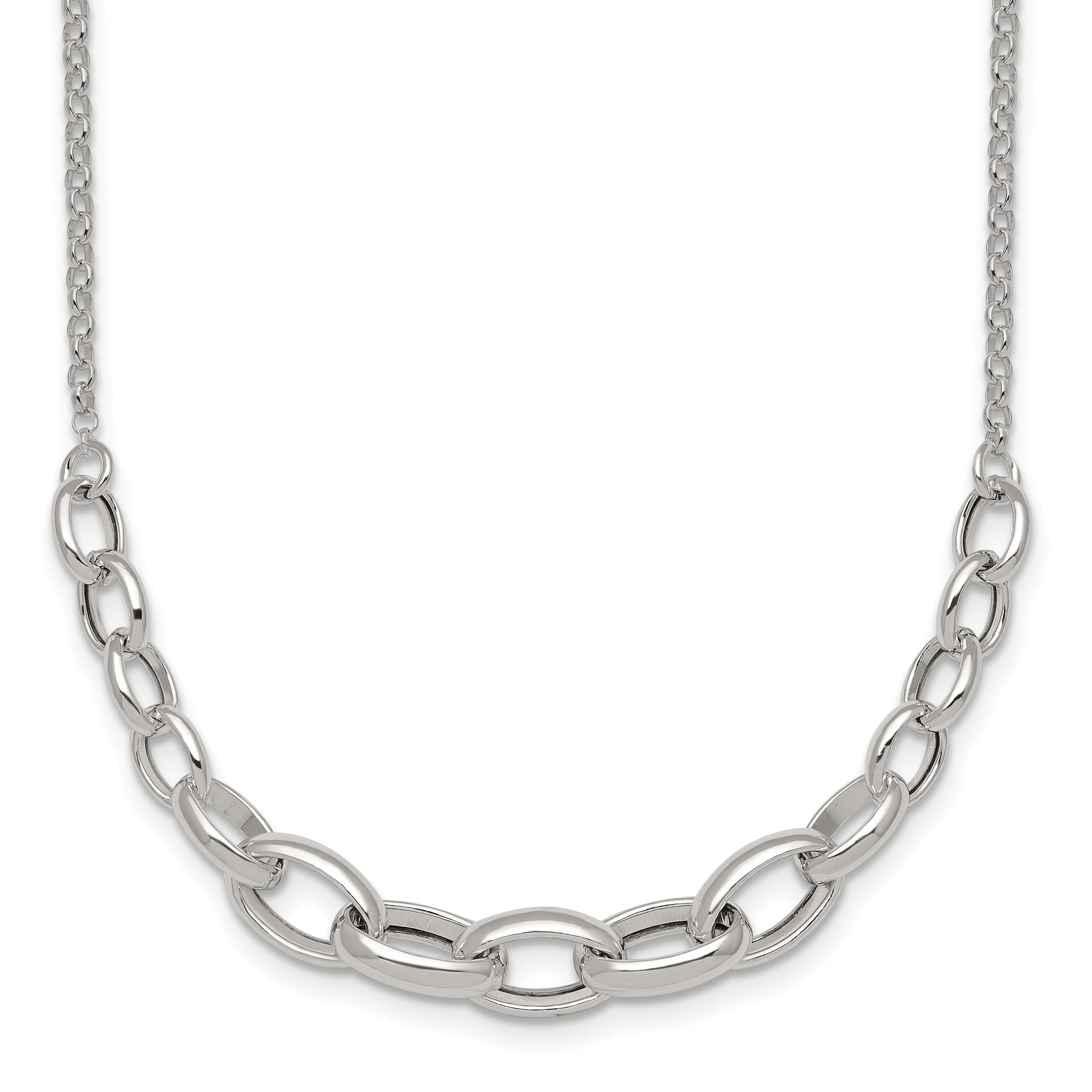 Sterling Silver Polished Fancy Graduated Cable Link 16 Inch with 2 Inch Extension Necklace Main image