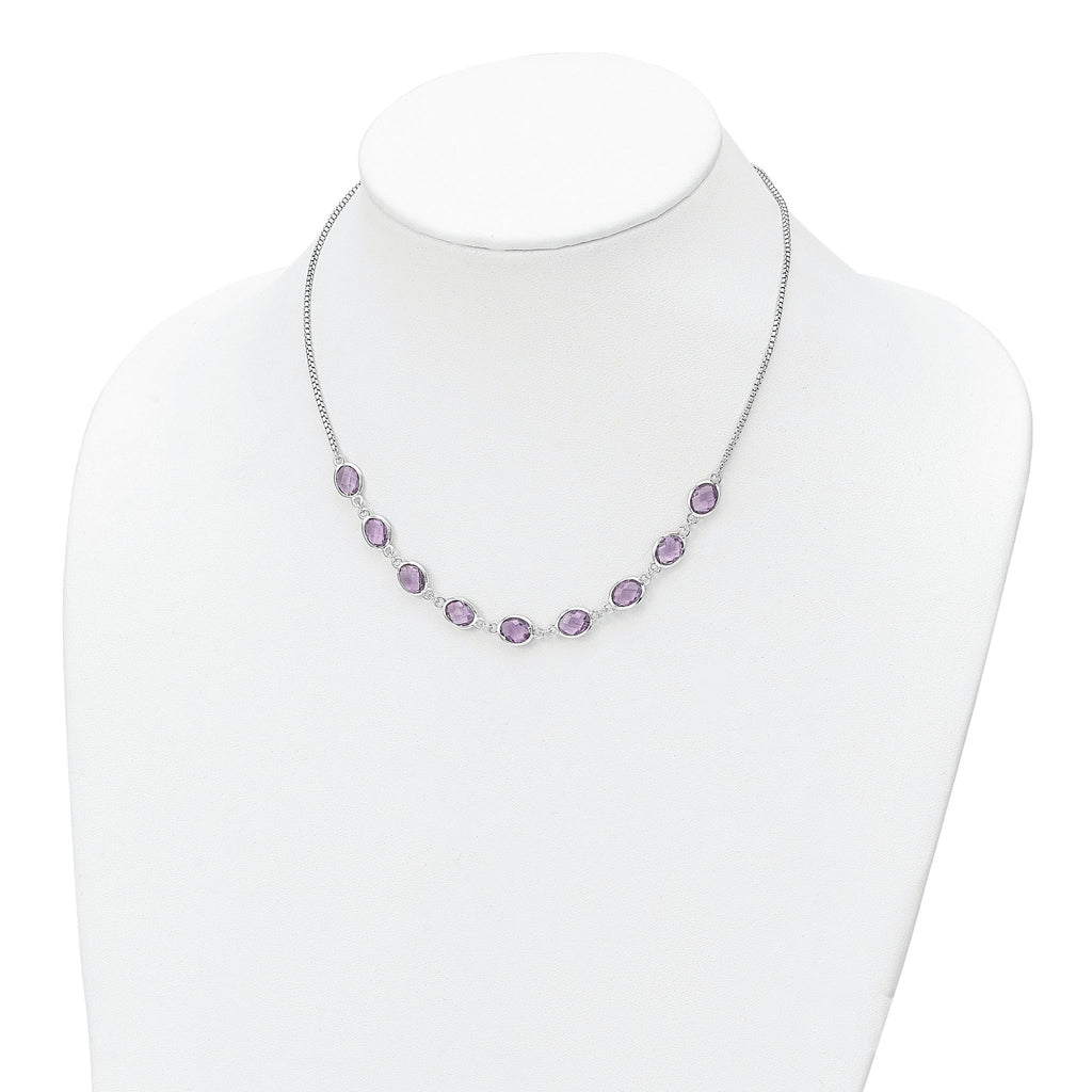 Sterling Silver Rhod-plated 13.5AM Amethyst w/2 in ext. Necklace