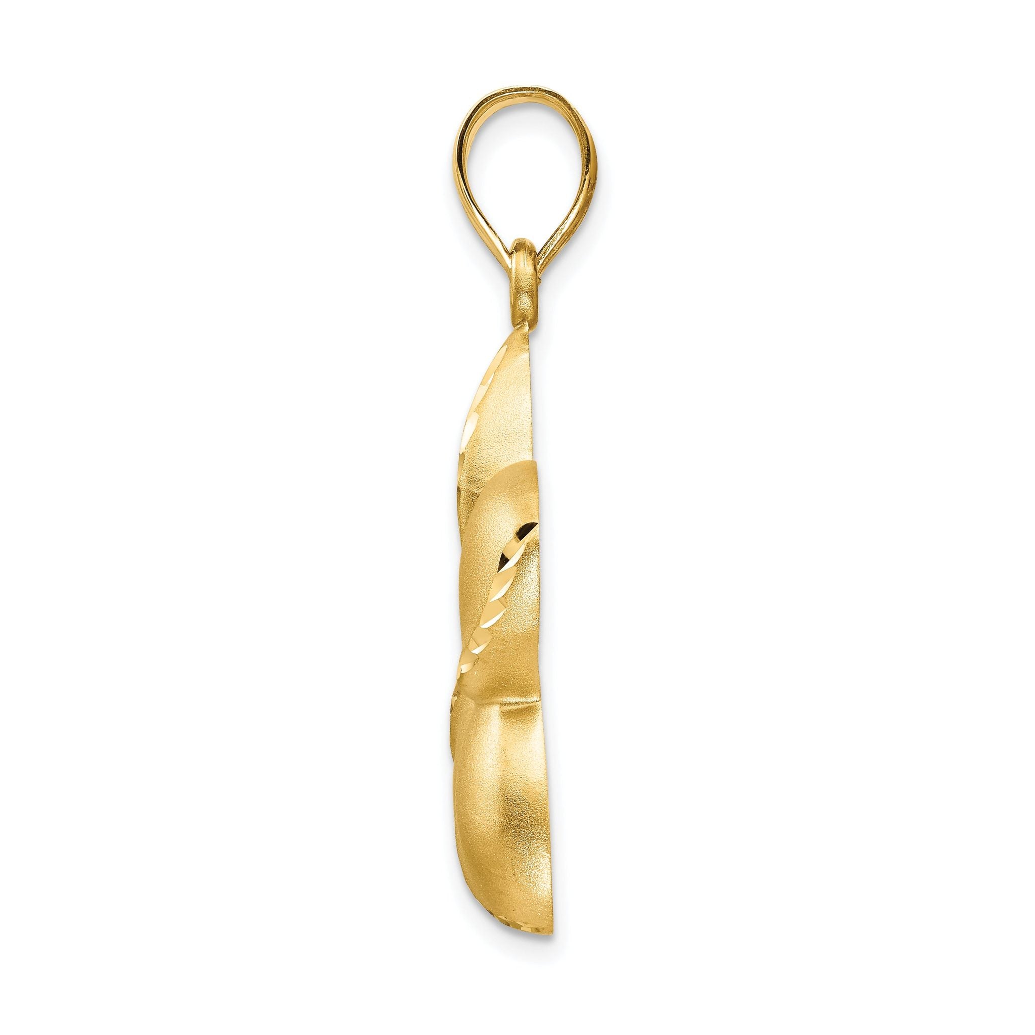 14K Gold Satin Diamond-Cut Plumeria Pendant Elegant Open Back Design Secondary image