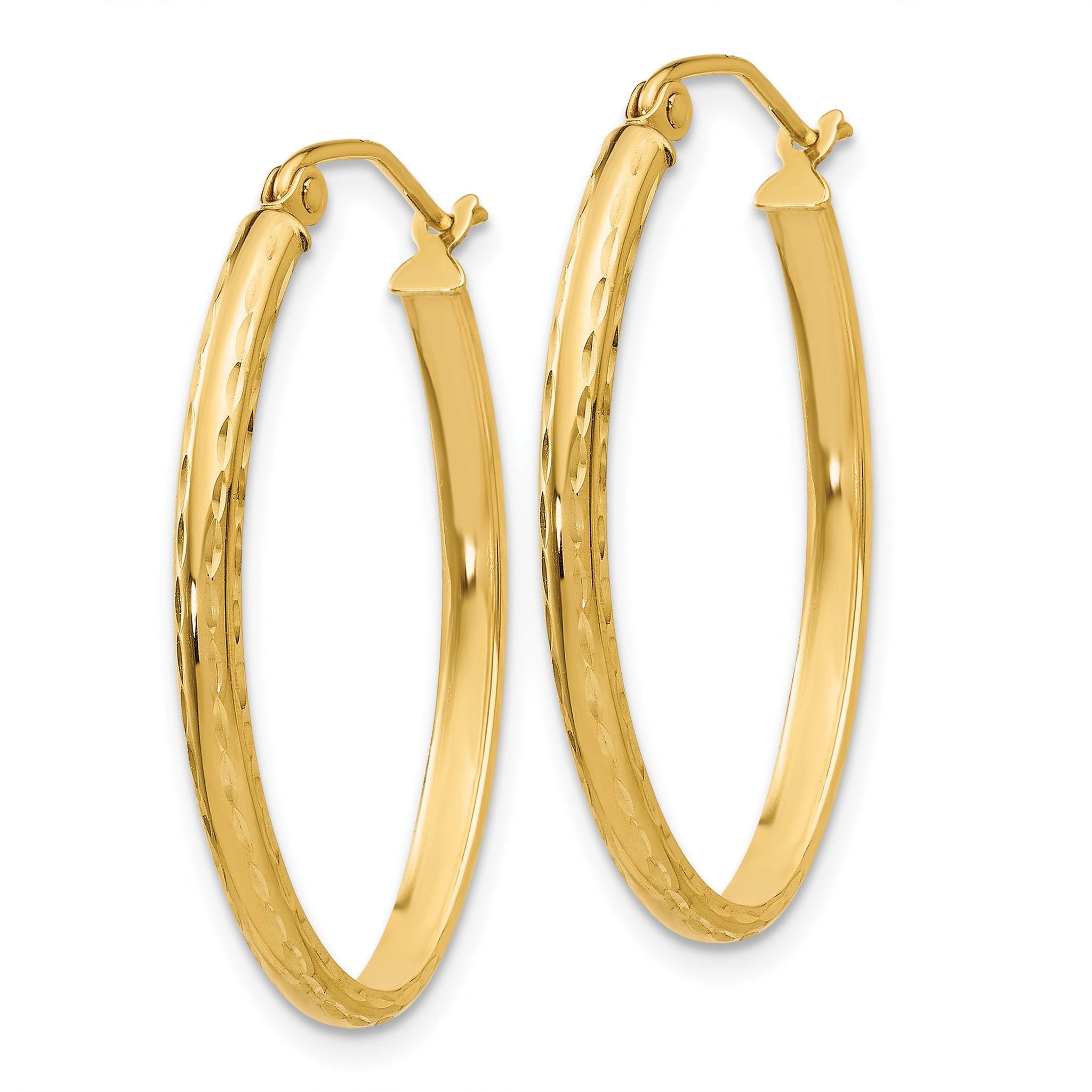 14k Lightweight Diamond-cut Oval Hoop Earrings Secondary image