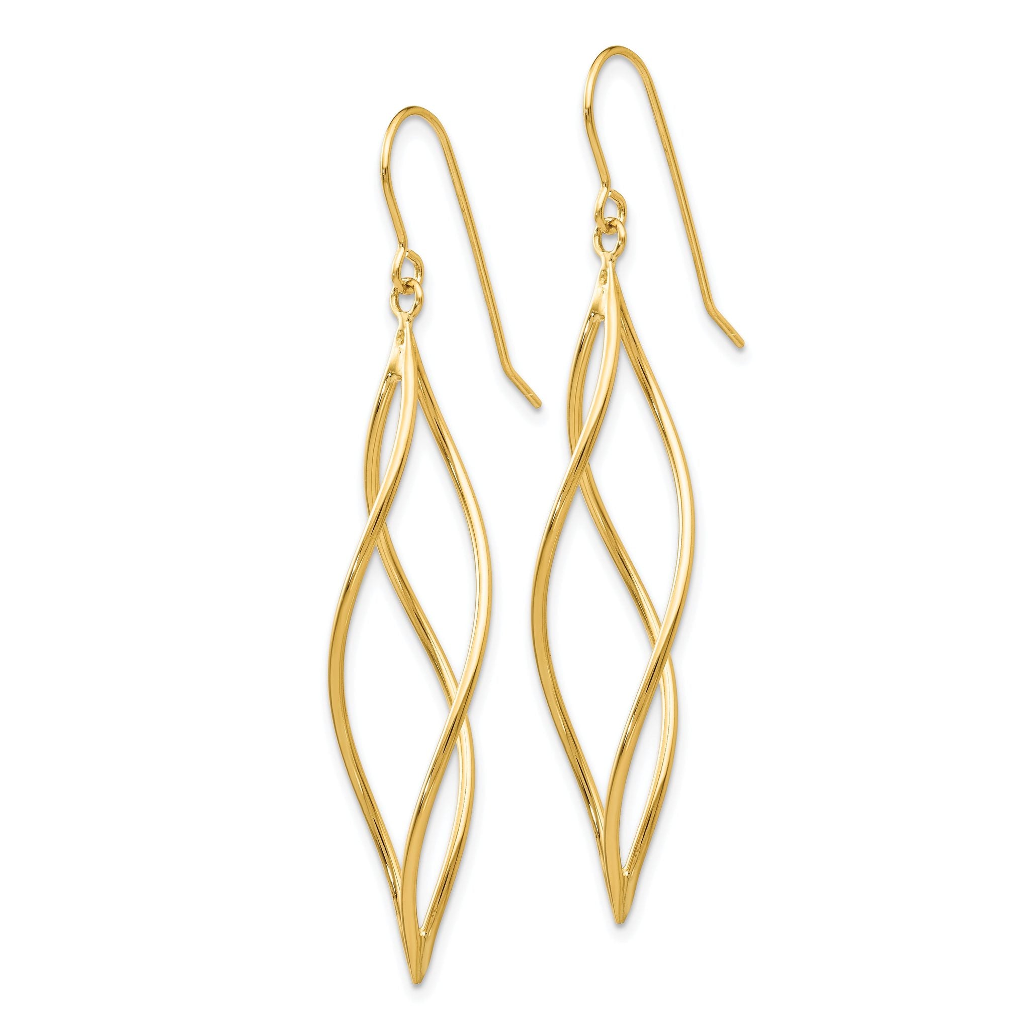 Long Twisted Swirl Drop Earrings in 14K Yellow Gold