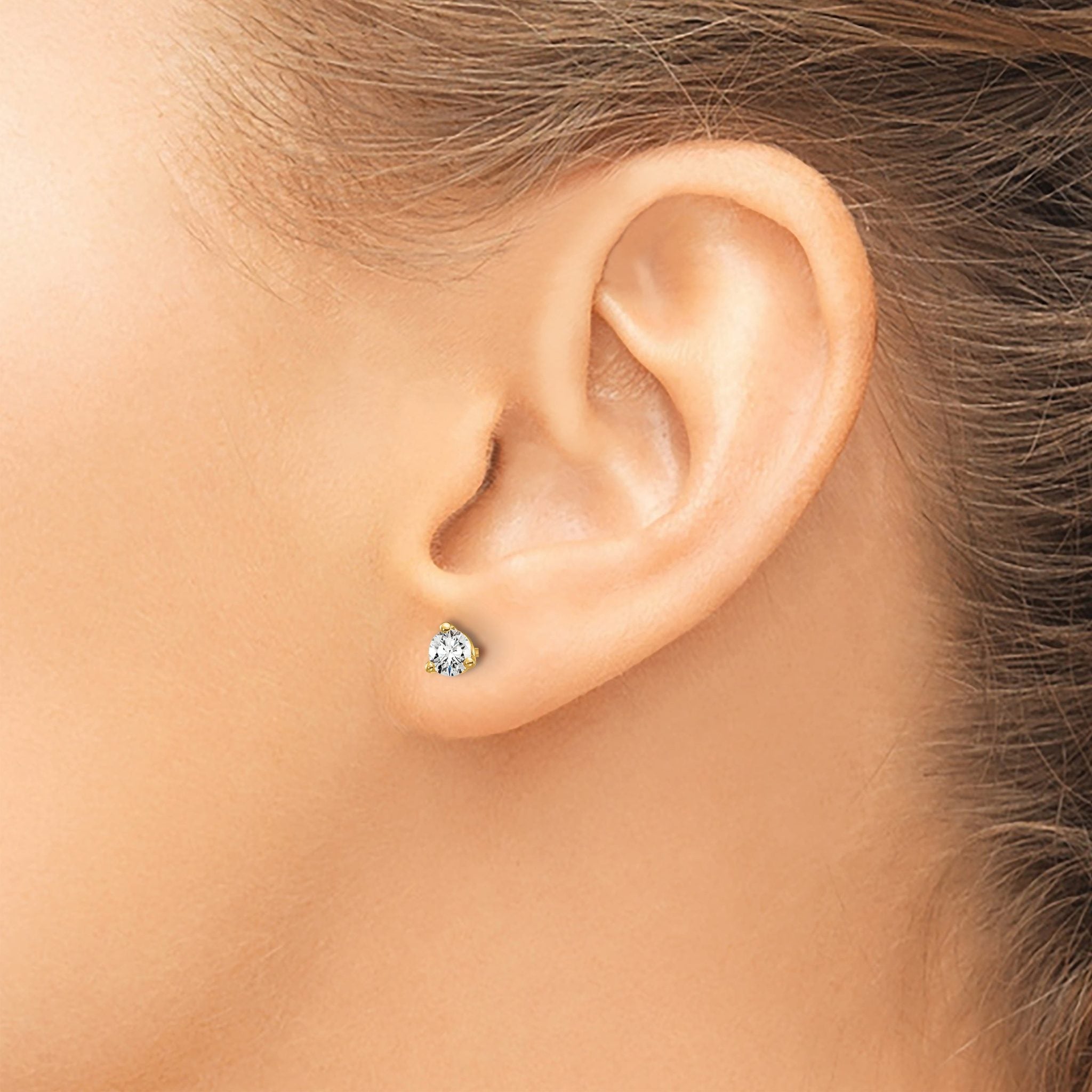 14K Yellow Gold 1/3 ct Lab-Created Diamond VS+ F+, 3-Prong Stud Earrings