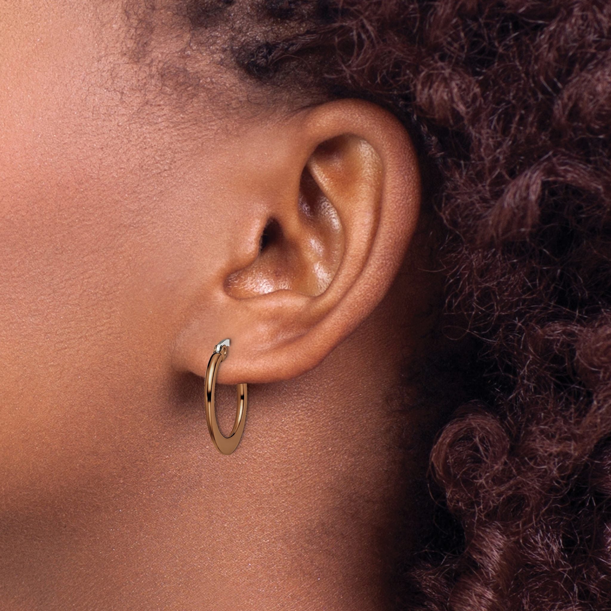Stainless Steel Brown Polished Hoop Earrings for Women