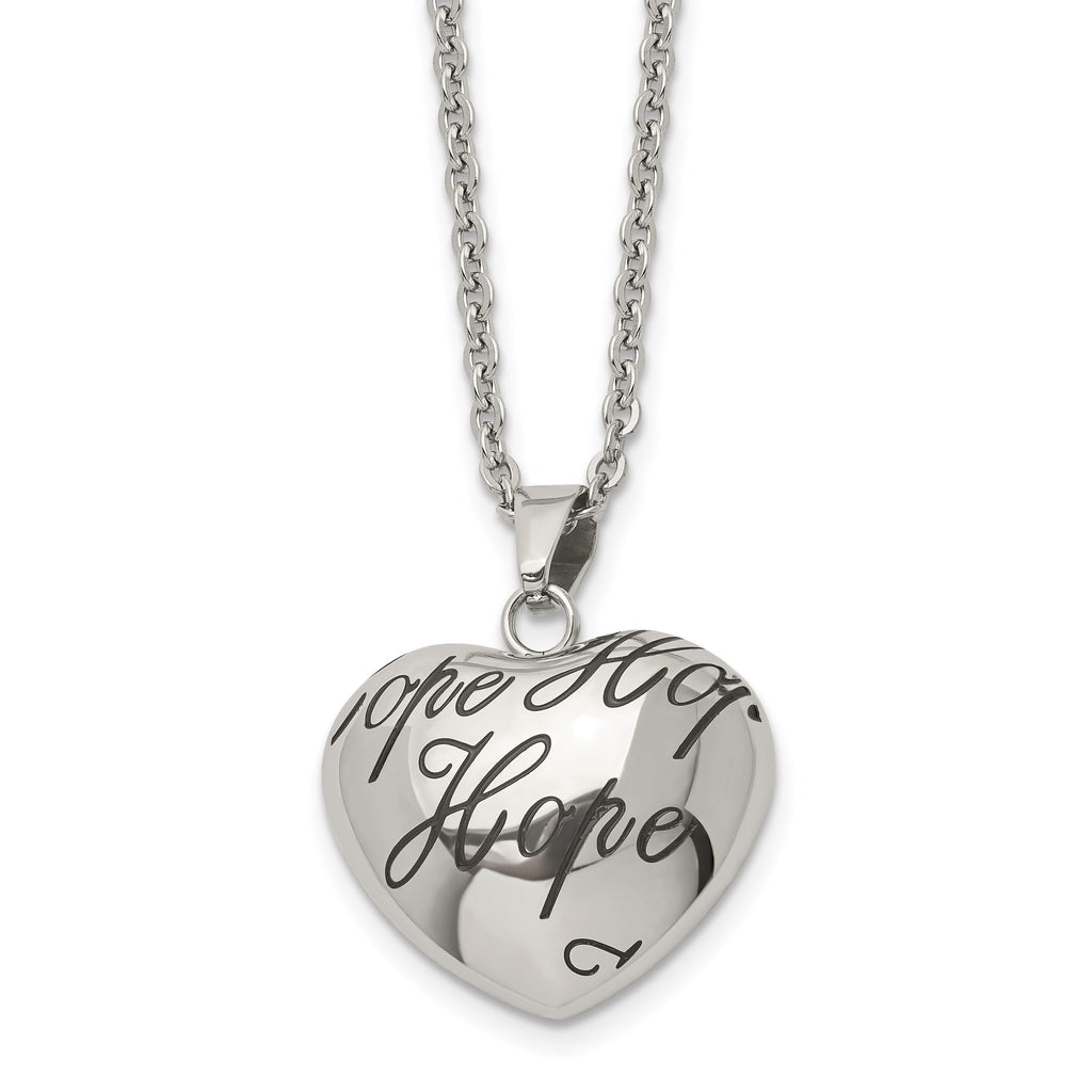 Enameled HOPE Hollow Heart Pendant Necklace in Stainless Steel