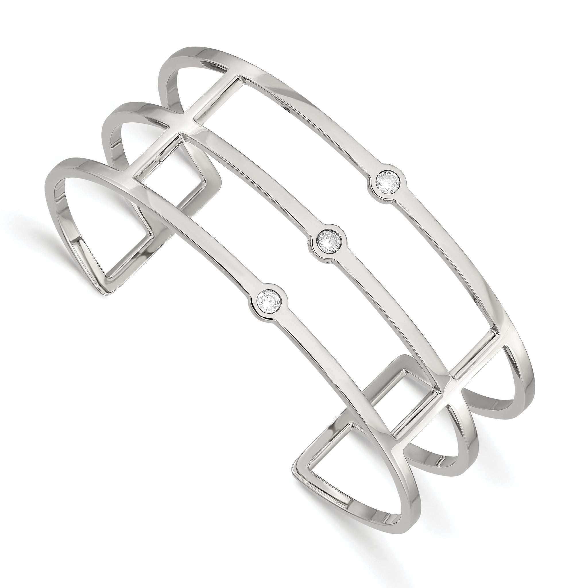 Stainless Steel Polished Cubic Zirconia Cuff Bangle Bracelet for Women