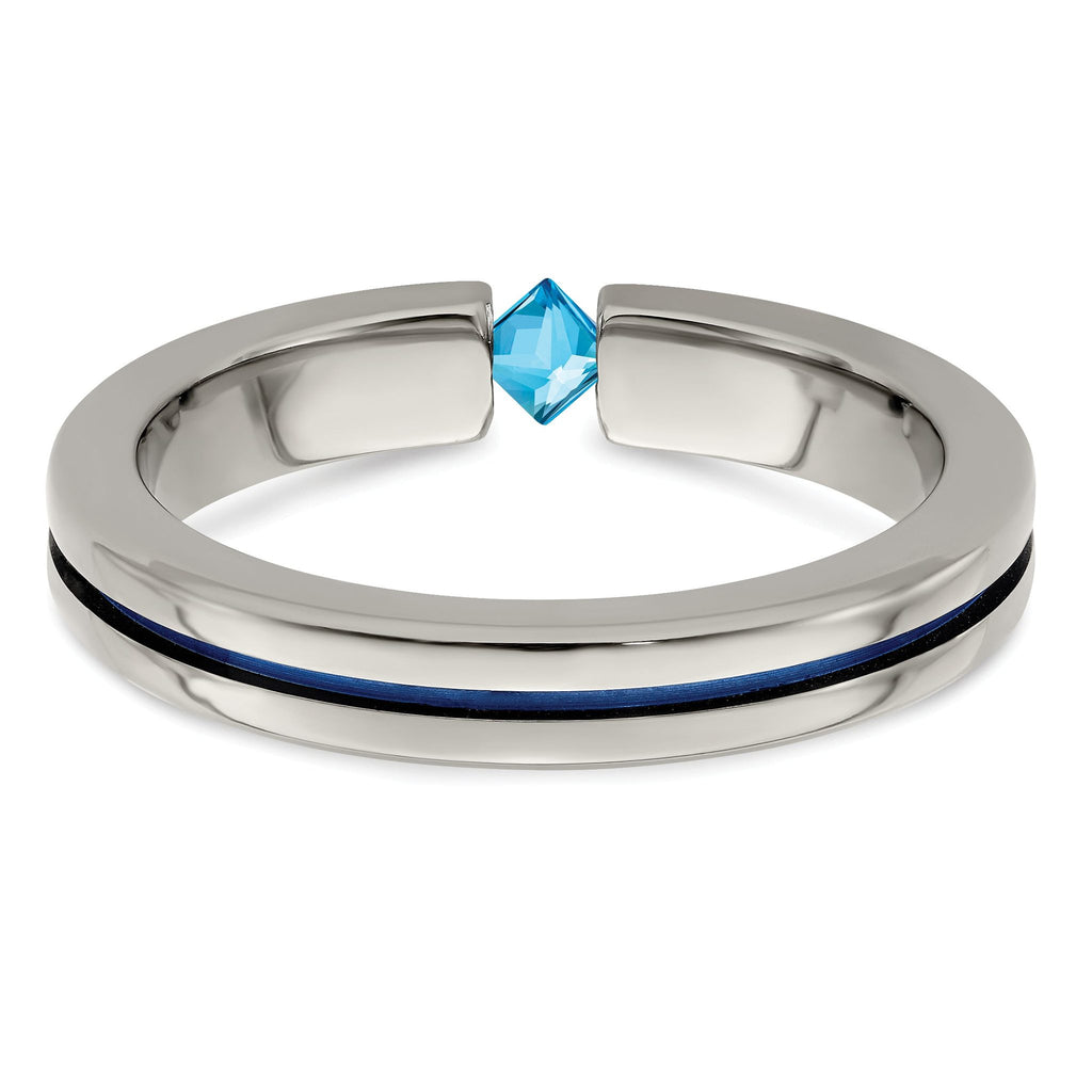Edward Mirell Titanium Wedding Band with Sky Blue Topaz Accent