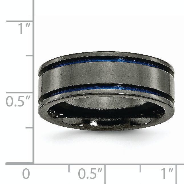 Titanium Unisex Wedding Band with Polished Blue Anodized Groove
