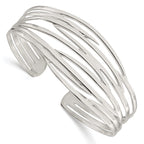 925 Sterling Silver Polished Multi-Strand Cuff Bangle Unisex Elegance