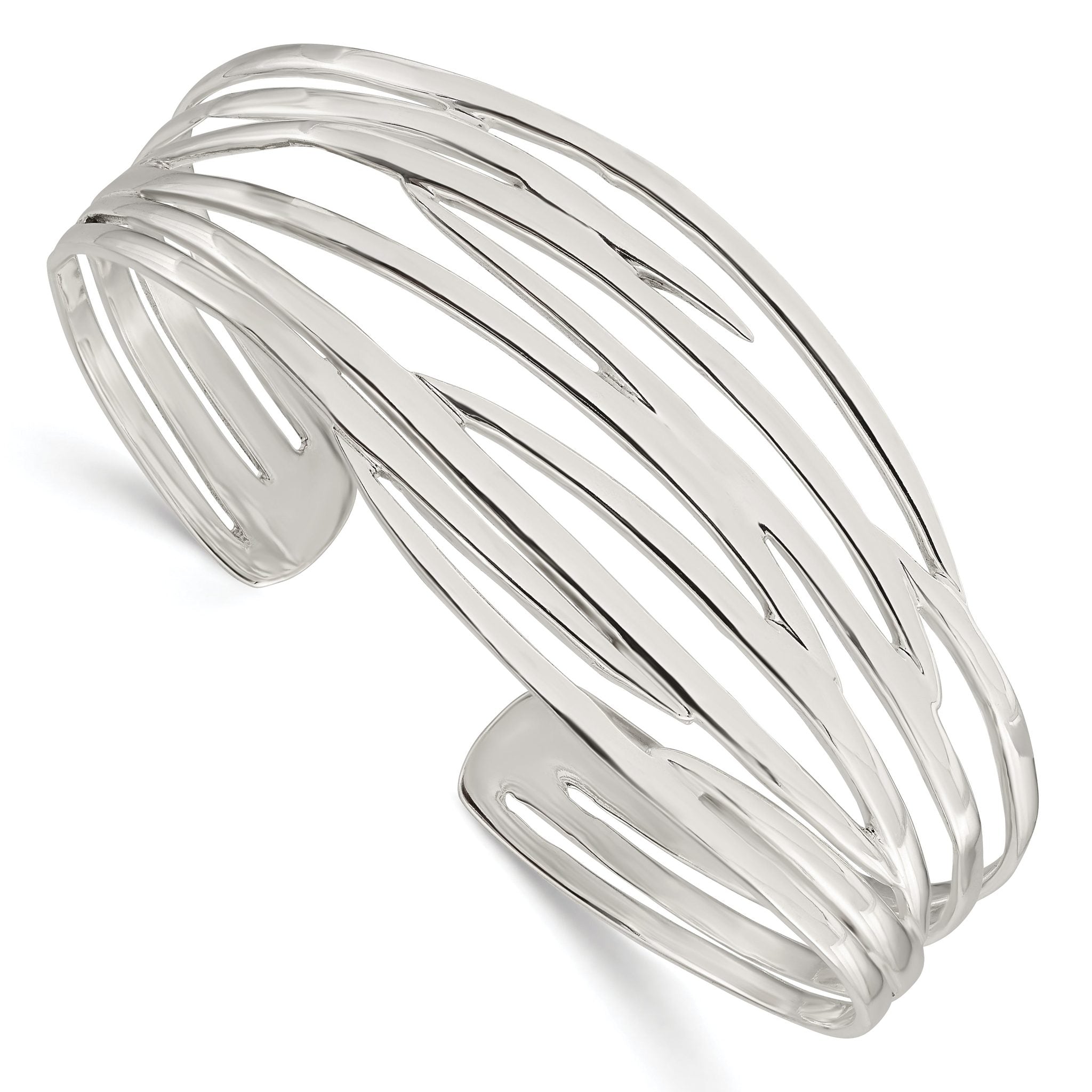 925 Sterling Silver Polished Multi-Strand Cuff Bangle Unisex Elegance