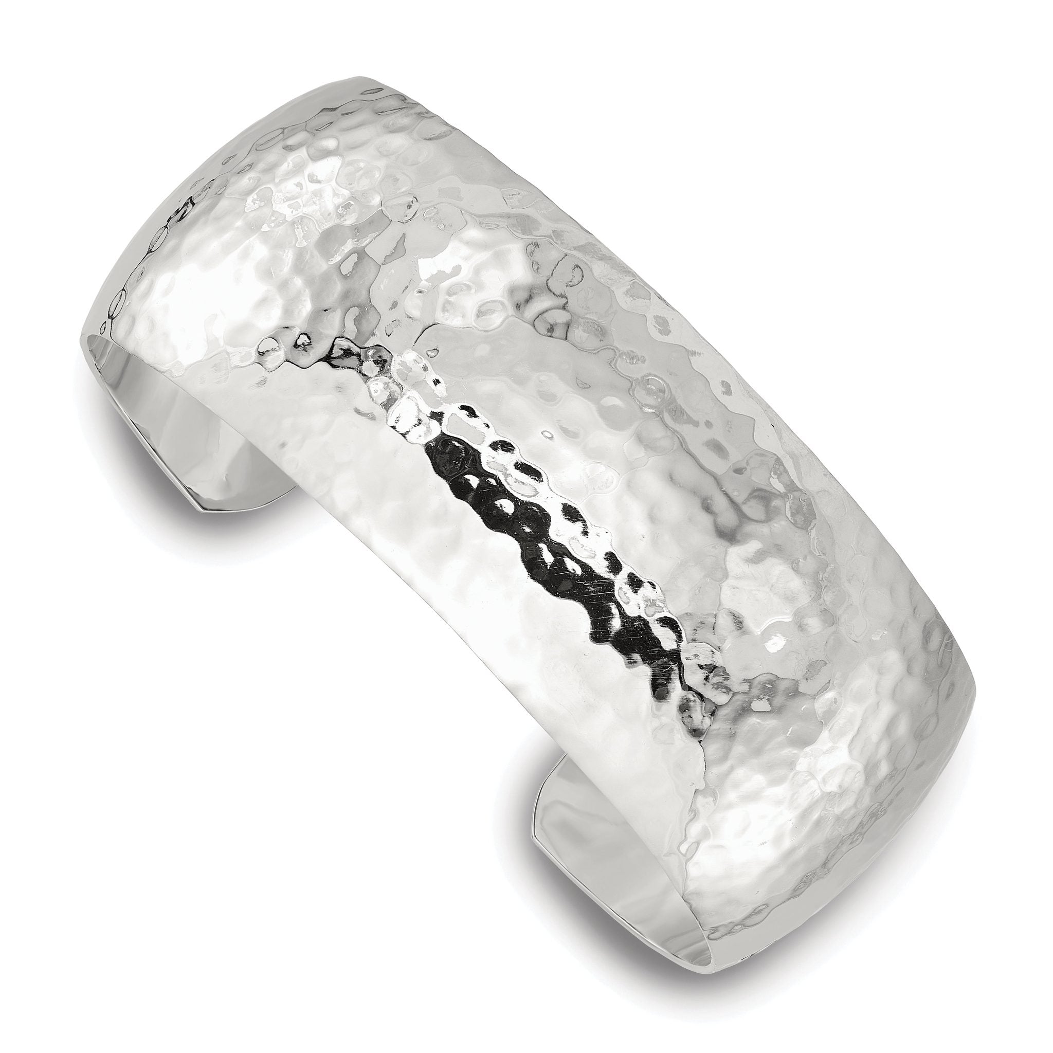 Sterling Silver Polished 25mm Domed Hammered Cuff Bangle Main image