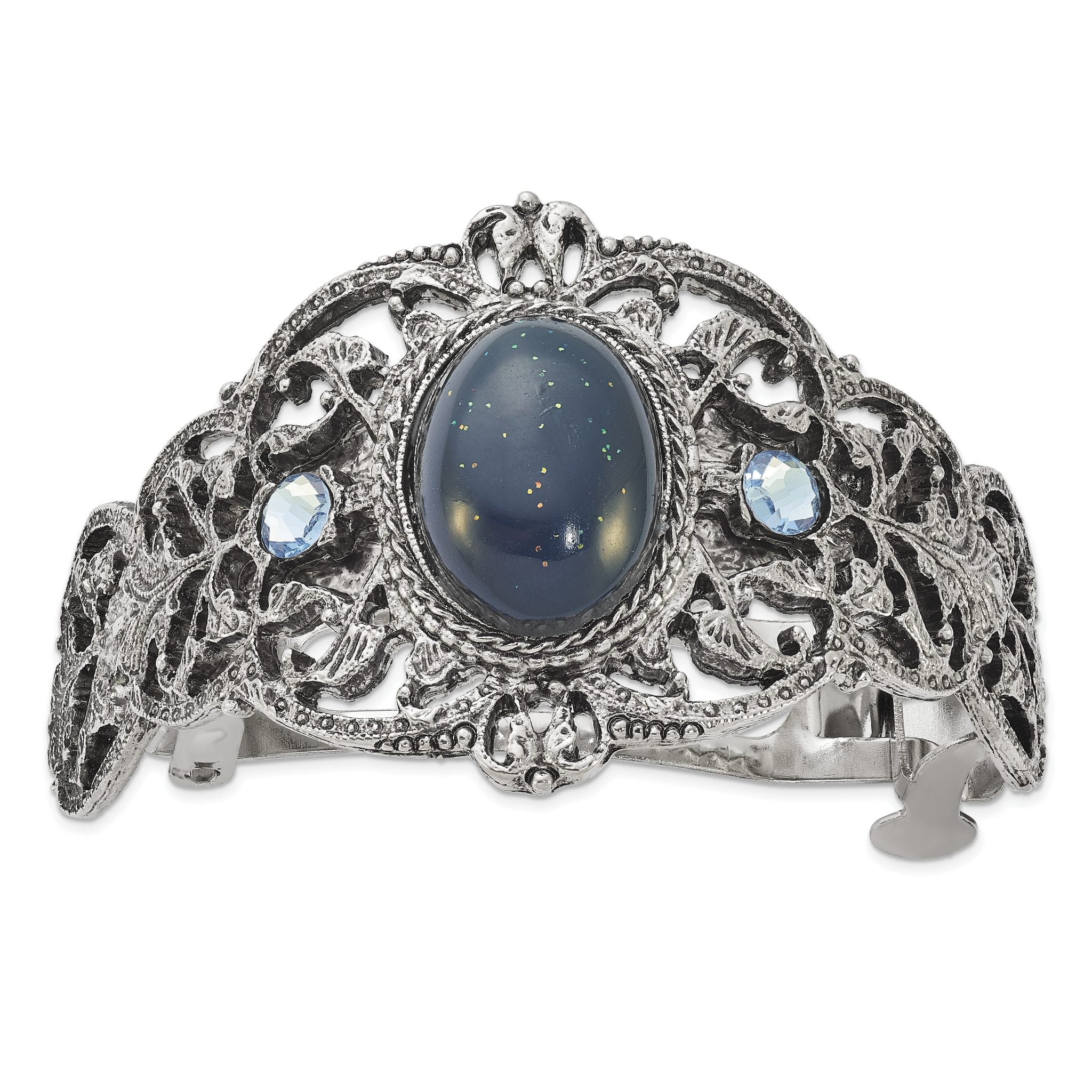 1928 Jewelry Silver-tone Filigree Blue Crystal and Blue Acrylic Stone Ponytail Holder Main image