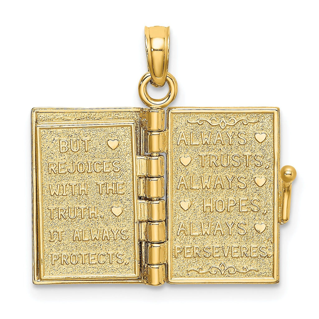 14K Enameled 3D Moveable LOVE Flower Book Pendant