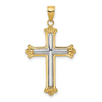 14K Gold Rhodium-Plated Budded Cross Pendant, Elegant Solid Design by Sophia Jewelers