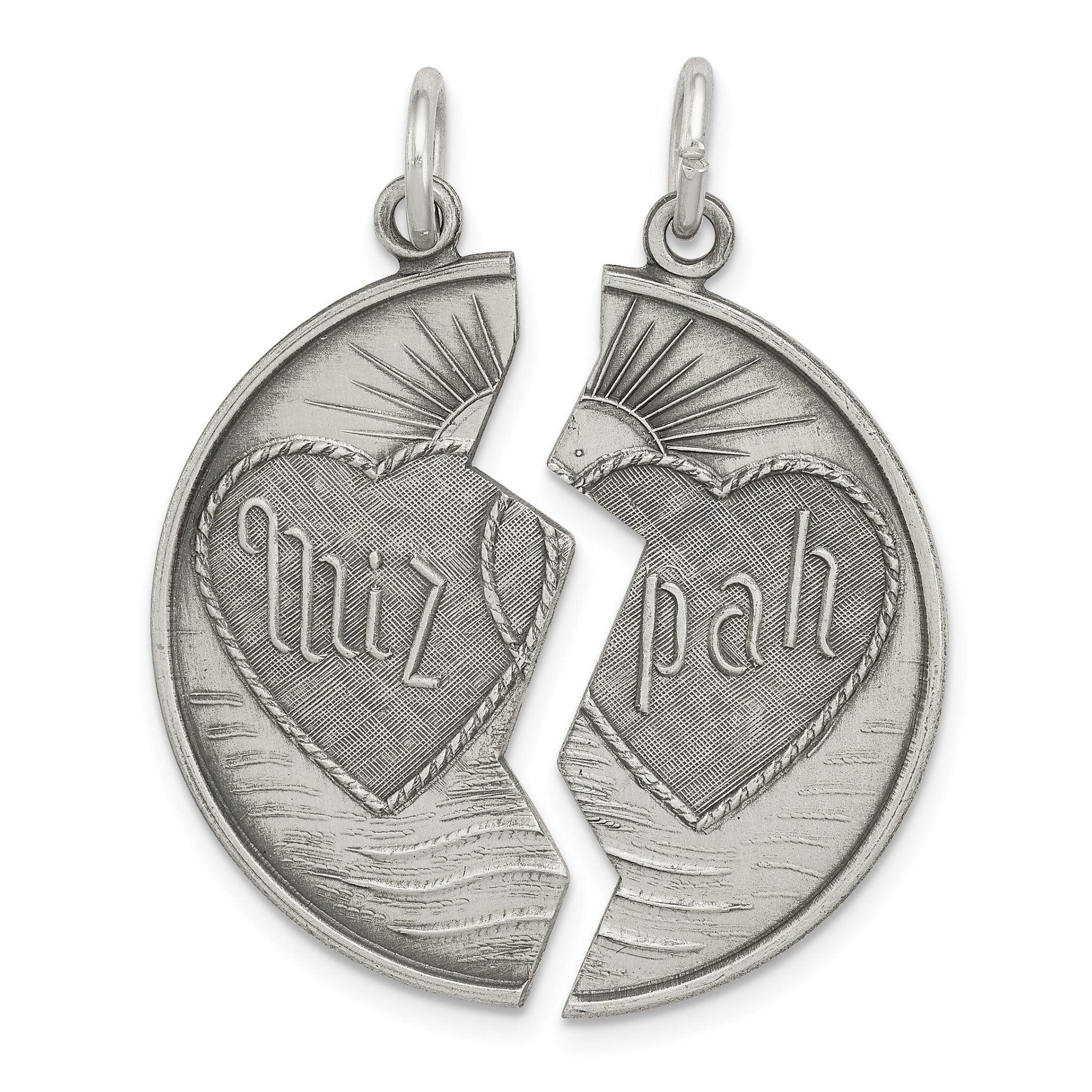 Antiqued 925 Sterling Silver Mizpah Charm Pendant Vintage Inspired Main image