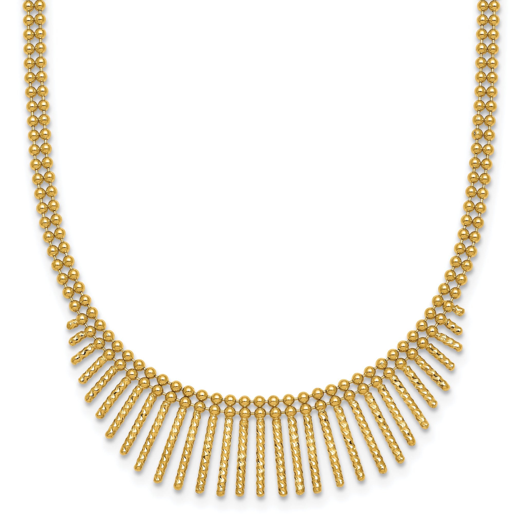 14k Polished and Textured Double Strand Multi Dangle 17 inch Necklace Main image