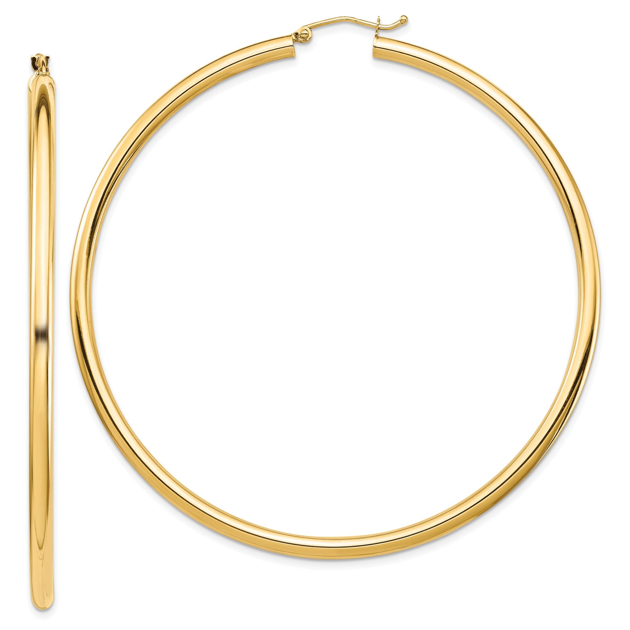 14k Polished 3x70mm Lightweight Round Tube Hoop Earrings Main image